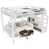 Bellemave Metal Full Size Loft Bed with Stairs and Wardrobe,Heavy Duty Loft Bed Frame with LED Lights and Charging Station for for Kids,Teens,Adults,White Bellemave