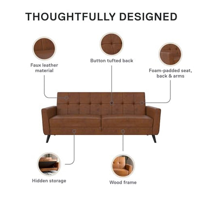 DHP Parker Futon with Storage, Camel Faux Leather