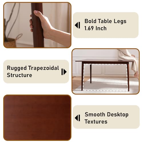 BAKEVE Bamboo Dining Table for 4-6-8 Person- 55'' Solid Wood Kitchen Table, Mid Century Modern Desk, Farmhouse Rectangular Dining Room Table for Living Room, Office, Kitchen and Study (Walnut) Baveke