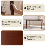 BAKEVE Bamboo Dining Table for 4-6-8 Person- 55'' Solid Wood Kitchen Table, Mid Century Modern Desk, Farmhouse Rectangular Dining Room Table for Living Room, Office, Kitchen and Study (Walnut) Baveke
