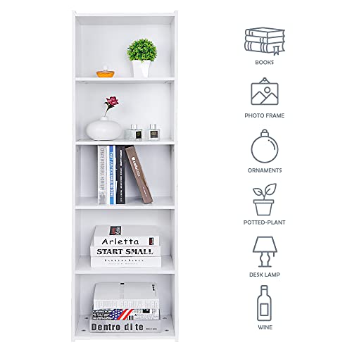 5-Tier Narrow Bookshelf – Freestanding Wood Cube Storage Shelf for Small Spaces, White - WoodArtSupply