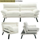 70“Futon Sofa Bed, White Convertible Folding Futon Small Couch Breathable Small,Upholstered Double Loveseat Bed for Compact Living Studio in Room and Bedroom, Offices, Dorm (White Teddy Velvet) Klwenas Maec