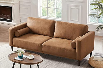 HIFIT Sofa Couches, 79” Mid-Century Modern Couch, Breathable Faux Leather Couch with Upholstered Cushions/Pillows, 3-Seat Sofas & Couches, for Living Room Apartment Office, Brown