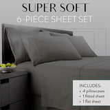 Danjor Linens Bed Sheet Set King Size for Hot Sleepers, Hotel Premium Sheets with 4 Pillowcases, Lightweight Brushed Microfiber Deep Pockets, Breathable Cooling 6 Piece Bedding Sets, Gray Danjor Linens