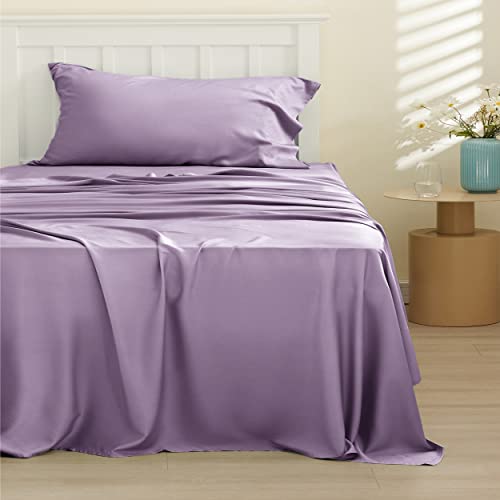 Bedsure Cooling Sheets Twin, Rayon Derived from Bamboo, Breathable & Soft Twin Sheets Set, Deep Pocket Up to 16 Inches, Hotel Luxury Silky Bedding for Hot Sleepers, Lilac Bedsure