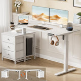 REAHOME Electric Standing Desk with Drawers, 55 x 24 Inches Height Adjustable Sit Stand Desk with Storage, 3 Memory Preset Home Office Computer Desk, Printer Cabinet, 2 Hooks, Cable Management, White REAHOME
