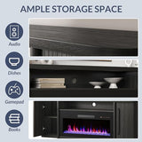 BELLEZE 66" TV Stand with 36" Electric Fireplace, Wood Console Table for TVs up to 75 Inches, Entertainment Center with Storage Cabinets for Living Room, Bedroom - Portman (Espresso Black) BELLEZE