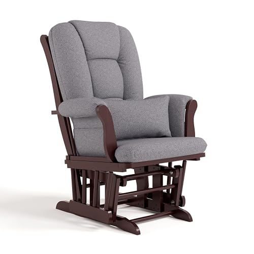 Storkcraft Tuscany Custom Glider and Ottoman with Free Lumbar Pillow (Espresso/Slate Gray Swirl) - Cleanable Upholstered Comfort Rocking Nursery Chair with Ottoman Storkcraft