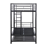KEIKI Twin Over Twin Size Metal Detachable Bunk Bed Frame with Ladder, Trundle and Guardrail, Modern Style Bunk Beds with Slats, No Box Spring Required, Easy Assembly, for Bedroom or Dormitory, Black KEIKI