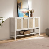 SICOTAS Rattan Sideboard Buffet Cabinet with Open Storage - Large Storage Cabinet with 4-Doors and Adjustable Shelves, Boho Credenza Coffee Bar Cabinets Buffet Table Console Table for Kitchen,Hallway SICOTAS