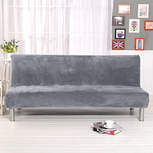 Thick Plush Futon Cover Stretch Armless Sofa Bed Slipcover Soft Couch Sofa Cover Futon Slipcover (Silver Gray) Sokamore