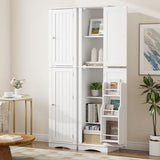 Function Home Tall Bathroom Storage Cabinet, 64" Slim Kitchen Pantry with Door Storage, Narrow Wood Freestanding Cabinets with Adjustable Shelves for Kitchen Living Room Dining Room, White Function Home