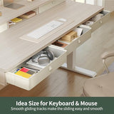 FEZIBO Height Adjustable Electric Standing Desk with 5 Drawers, 55 x 24 Inch Table with Storage Shelf, Sit Stand Desk White Frame/Light Walnut Top, 55 inch FEZIBO