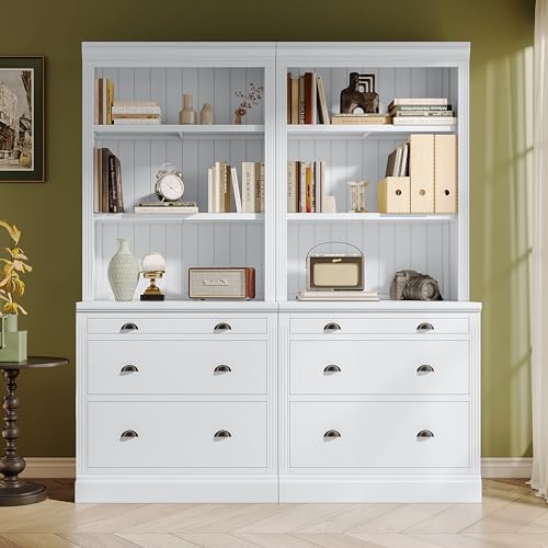 LUMISOL Modern White Pantry Sideboard Set with LED Lights and 6 Drawers - WoodArtSupply