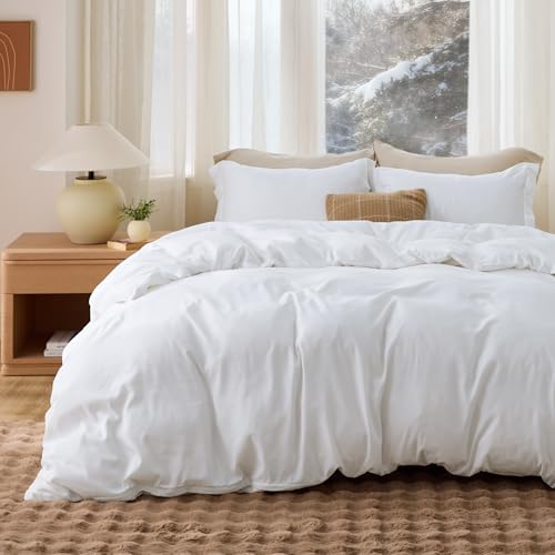 Bedsure Duvet Cover Full Size - Soft Double Brushed Bedding Set for Kids & Adults, Zipper Closure, 3 Pieces, Includes 1 Duvet Cover (80"x90") & 2 Pillow Shams, NO Comforter, White Bedsure