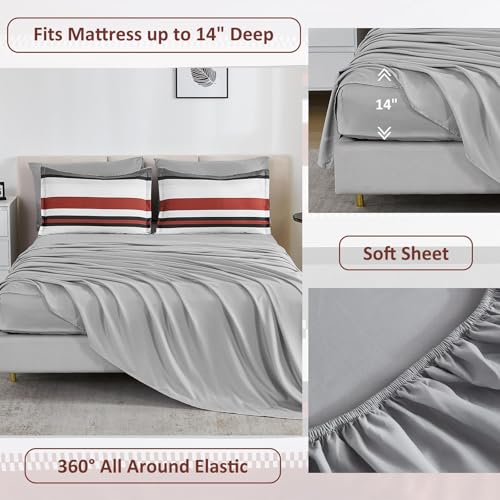 WONGS BEDDING Comforter Full Size, Red Bedding Comforter Set for Full Bed, Striped Bed in a Bag Full Size Comforter Sets for All Season 90"×78" WONGS BEDDING
