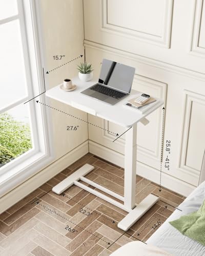 FLEXISPOT H7 PRO Mobile Standing Desk Adjustable Overbed Table Pneumatic with Wheels 90°Tiltable Portable Laptop Desk Rolling Computer Cart Foldable Bedside Table(27.6" W x 15.7" D, White) FLEXISPOT