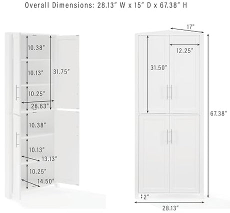 Crosley Furniture Savannah Traditional Corner Pantry Storage Cabinet with Shelves, Kitchen, Dining, Laundry, White Crosley Furniture