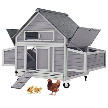 GUTINNEEN Chicken Coop Movable Large Duck Cage On Wheels Outdoor Rabbit Hutch Wooden Hen House with Two Nesting Boxes