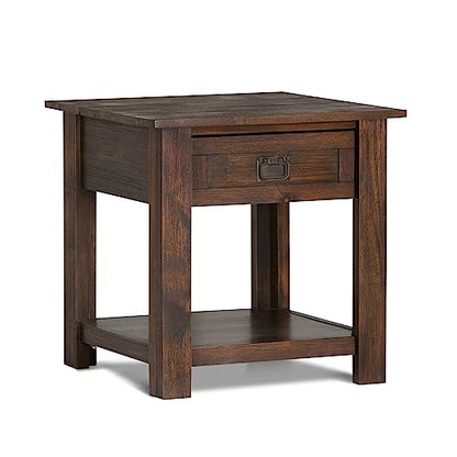 SIMPLIHOME Monroe Solid Acacia Wood 22 inch wide Square Rustic End Side Table in Distressed Charcoal Brown with Storage, 1 Drawer, for the Living Room and Bedroom - WoodArtSupply