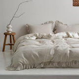 Simple&Opulence 100% Linen Duvet Cover Set, 3 PCS Natural French Flax Ruffle Duvet Cover King Size, Breathable Comfy Linen Bedding Comforter Cover with 2 Pillowcases (Natural Linen, 104" X 92") Simple&Opulence