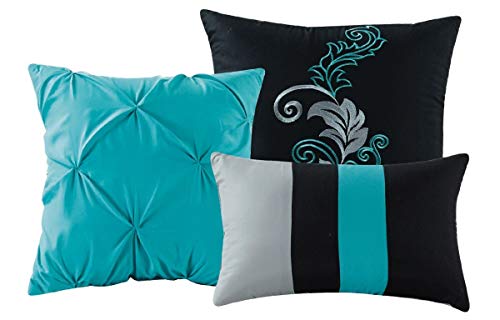 Chezmoi Collection Napa 7-Piece Luxury Leaves Scroll Embroidery Bedding Comforter Set (Oversized King, Teal Blue/Gray/Black) Chezmoi Collection