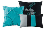 Chezmoi Collection Napa 7-Piece Luxury Leaves Scroll Embroidery Bedding Comforter Set (Oversized King, Teal Blue/Gray/Black) Chezmoi Collection