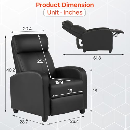 FDW Recliner Sofa Massage Chair Home Theater Seating with Lumbar Support and Padded Backrest for Living Room and Bedroom (Leather, Black) FDW