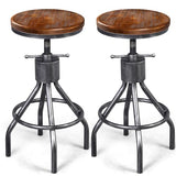 LOKKHAN Set of 2 Industrial Bar Stool-Vintage Adjustable Round Wood Metal Swivel Bar Stool-Cast Iron-23-30 Inch Tall Counter Bar Height Farmhouse Kitchen Stools LOKKHAN