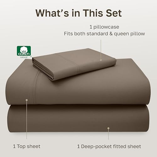 California Design Den Twin XL Sheet Set, 600 Thread Count Sateen, 100% Cotton Deep Pocket Sheets, Soft Sheet Set, Bedding (Mushroom - Taupe Brown) California Design Den
