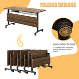 Folding Conference Table,55.1 inch Mobile Meeting Seminar Table with Wheels,Sturdy Rectangular Business Training Tables with Strong Metal Frame,Modular Conference Room Tables for Office Boardroom VORDERRY