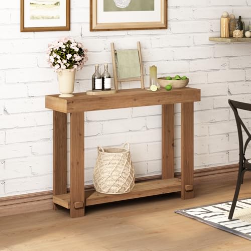 WINWYY Solid Wood Console Table, 42.5" Farmhouse Entryway Tables Thickened Tabletop and Legs Rustic Narrow Behind Couch Skinny Sofa Table for Living Room, Hallway, Entry WINWY