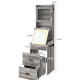 Karl home 3 in 1 Vanity Desk with Fold-up Panel Lighted Mirror, Small Vanity Table Set with Hidden Storage Stool Charging Station for Bedroom, Compact Corner Vanity Set with Storage Cabinet, Gray Karl home
