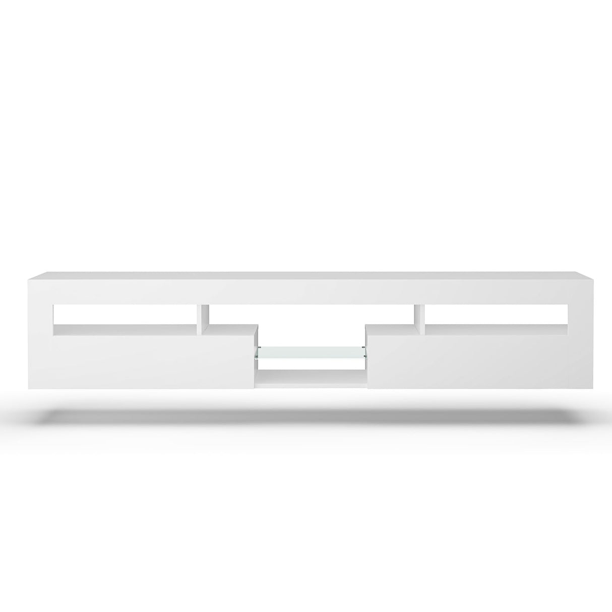 SIKHST Floating LED TV Stand for 85 Inch TV with Glass Shelves and Cabinet, 71 Inch Wall Mounted Modern Entertainment Center Media Console with Storage,White SIKHST