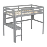 PVWIIK Twin Size Loft Bed with Shelves and Desk,Solid Wood Loft Bed Frame w/Safety Guardrail and Ladder,Space Saving Design, No Box Spring Needed, Grey PVWIIK