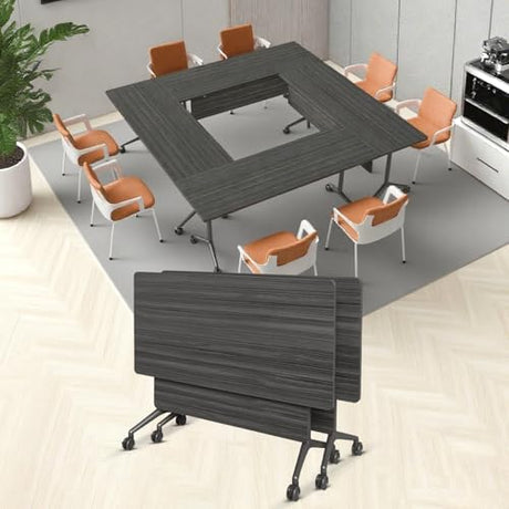 JNMDLAKO Folding Conference Table 6ft,Conference Room Tables On Wheels - Black Rectangle Large Meeting Seminar Tables,Mobile Training Room Table for Office Business Classroom JNMDLAKO