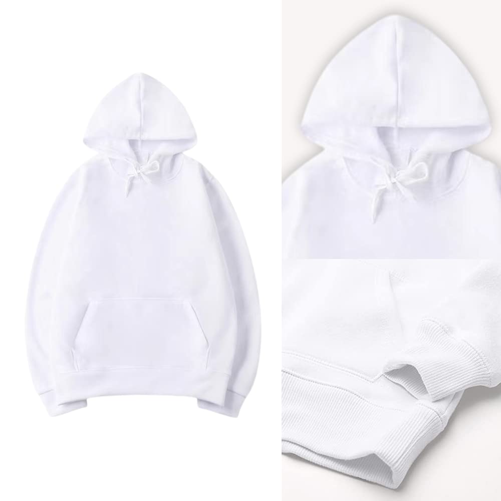 MR.R Sublimation Polyester Blanks White Hoodie Hooded Sweatshirt Cloth Unisex Style Pullover Casual Solid Color Sports Outwear Sweatshirts,XXXL size