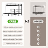 Mixcous Triple Bunk Bed Twin XL Over Twin & Twin - Convertible to 3 Beds, Heavy Duty Metal Frame with Adjustable Ladder, Noise-Free & Anti-Wobble Design, Space-Saving for Teens & Adults, Black Mixcous