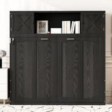 Merax Queen Size Murphy Bed with Storage Cabinets, Rustic Solid Wood Wall Bed with 3 Cabinet Shelves, Space Saving Foldable Bed Frame for Studio Apartment, Guest Room, Home Office, Black Merax