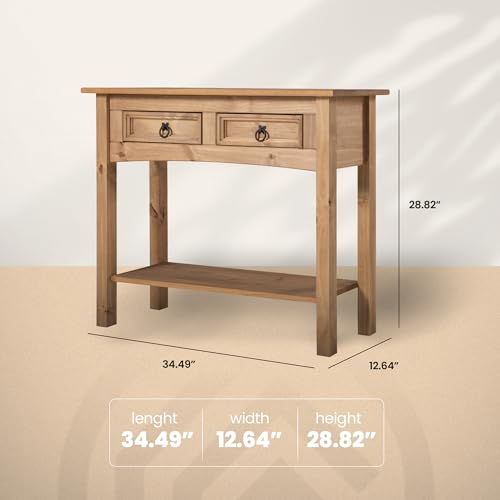 Furniture Dash Solid Wood Console Table Corona with 2 Drawers 34.49" W, 12.64" D, 28.82" H - Farmhouse Entryway Table with Storage Shelf, Tables for Living Room, Hallway Foyer for Office & Bedroom Furniture Dash