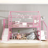 Bellemave House Loft Bed Full Size, Full Size Loft Bed with Storage Stairs and Open Wardrobe, Heavy Duty Loft Beds with Slide for Girls, Boys, Noise-Free Design Pink Bellemave