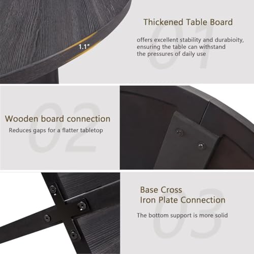 JIJIWANG 47.3" Round Dining Set with 4 Upholstered Dining Chairs, Modern Dining Table Set for 4, 5-Piece Round Dining Table Set for Living Room, Kitchen, Antique Black & Beige JIJIWANG