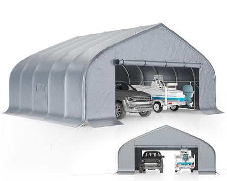 AMERLIFE 22.5 x 20 FT Enclosed Carport, Heavy Duty Car Port, Outdoor Car Shelter with Galvanized Steel Frame, Waterproof PE Cover, Wind & Snow Resistant, Silver AMERLIFE