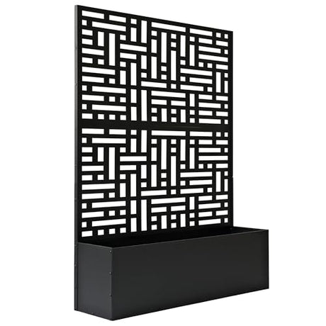 Oakland Living 6 ft. X 4 ft. Black Freestanding Metal Privacy Screen Room Divider with Flower Box Oakland Living