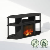 Furinno Jensen Fireplace TV Stand, NO Heat Decorative Electric Fireplace Corner Open Shelf TV Stand for TV up to 55 Inch, for Living Room, Dark Americano Furinno