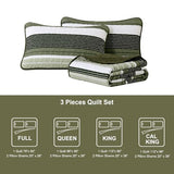 Quilt Set Queen Size Sage Green Striped Bedding Set 3 Piece Lightweight Bedspreads Coverlets Set Soft Microfiber Summer Striped Quilts With 2 Pillowcases All Season Patchwork Comforter Set 96"×90" Djoymock