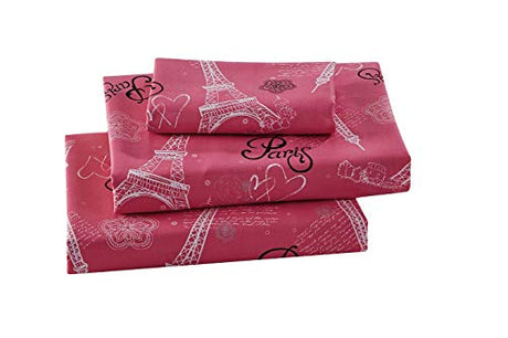 Kids Zone Home Collection Sheet Set Girls/Teens Paris Eiffel Tower Hearts Flowers White Pink Black Pink/White New # Flatscreen Paris (Pink, Queen) Kids Zone