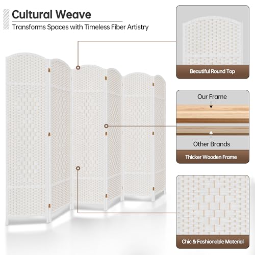 DURASPACE 6 Panel Room Divider, 6ft Tall Folding Privacy Screen, 360°Rotation, Hand-Woven Freestanding Wood Partition for Room Separation DURASPACE