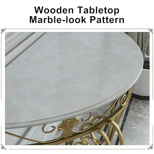 PFJERSIYC Half Moon Console Table with Metal Scroll Legs, Faux Marble Top Entryway Table, Semi Circle Sofa Accent Foyer Table for Living Room, Hallway, Entrance, Small Spaces(Gold,24x12x27.5in) PFJERSIYC