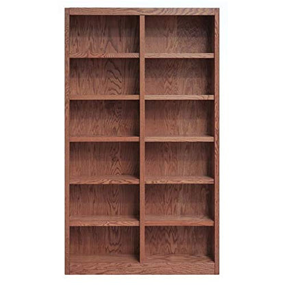 BOWERY HILL 84" Traditional Double Wide Wood Bookcase with Adjustable Shelves in Dry Oak Finish - WoodArtSupply